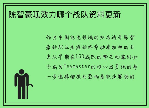 陈智豪现效力哪个战队资料更新